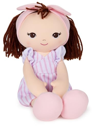 GUND Baby Toddler Doll Plush Brunette, Pink Striped Dress, 8
