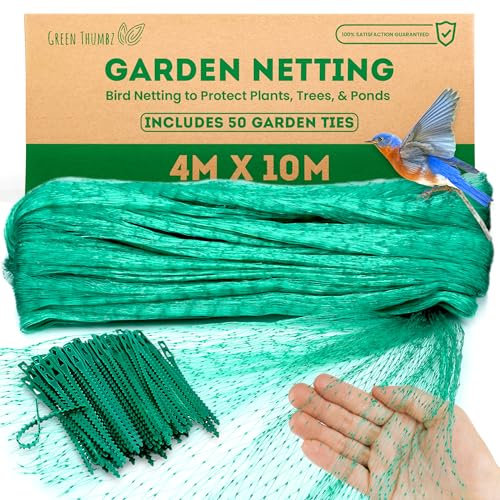 Garden Netting - 1 Pack Fully Stretched Anti Bird Netting - (4M x 10M) Bird Netting for Plants, Fruit, Seed and Pond Protection (50 Garden Ties Included)