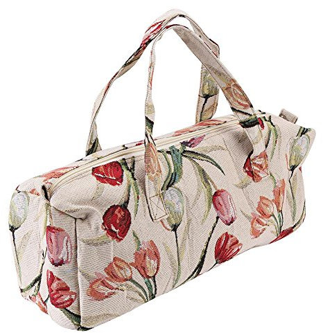 Large Fabric Knitting Needles Bag, Household Storage Tote Organizer Knitting Tools Storage Bag for Knitting Needles and Accessories, 17.32 x 5.51 x 6.69 inch(Rose jacquard)