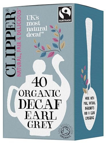 Clipper Fairtrade Organic Decaf Earl Grey Tea Bags | Natural, Unbleached, Plant-Based Biodegradable & Non GM Black Tea | Eco Conscious Decaffeinated Tea Bags | Individually Wrapped (40 Teabags)
