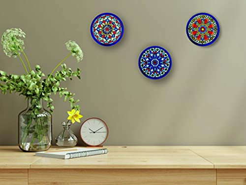 Platos decorativos para pared, pintados a mano con la técnica de la cuerda seca 9 CM. Platos.Cerámica Andaluza. Grabado y Cerámica Española. (Pack de 3 Platos de 9 cm)