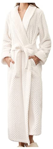 Extra Long Oversized Women's Dressing Gown, Warm Cotton Sauna Gown Terry Towelling with Hood, House Coat, Large Size Bathrobe for Men, White, M