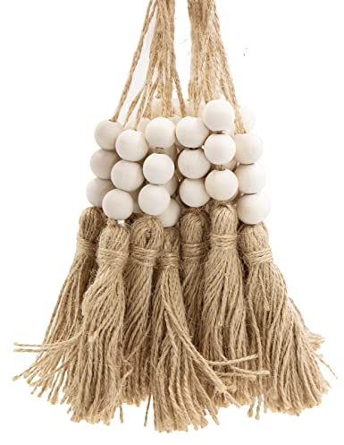 VAPKER Lot de 20 glands de perles en bois naturel en jute naturel, pompons en corde de chanvre, 3 perles en bois pour décorations et travaux manuels de fête