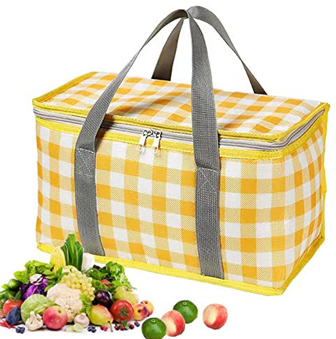 Isolierte Picknicktasche, wiederverwendbar, Strandtasche, Kühltaschen mit Reißverschluss oben – isolierte Tasche für heiß oder kalt, Lebensmittellieferung, Outdoor (35.1x20.1x20.1 cm) (gelb)