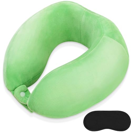 FEUFOAM Neck Travel Pillow for Travel Soft Memory Foam Pillows Lightweight Breathable Airplane Pillow Support Head and Chin Perfect for Camping Train Car Office Rest Green