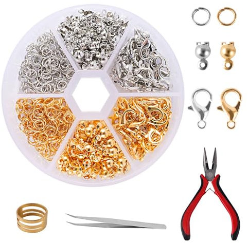Kettenverschluss Set 463 Stk., Verschlüsse für Armbänder, Kettenverschlüsse zum Basteln, Ketten Verschlüsse für Perlenarmbänder, Biegeringe Set für DIY Schmuckherstellung