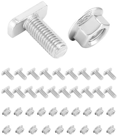 QWORK® 20 piezas tornillos con cabeza de martillo M10 x 25, tuerca en T atornillable, acero inoxidable A2-70 con tuercas con brida, para carril de montaje solar fotovoltaico
