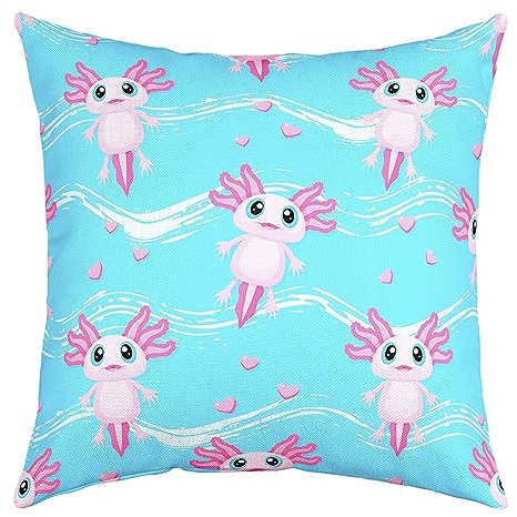 Set di 1 federa per cuscino con motivo Axolotl, motivo: salamandra, stile kawaii, oceano, marina, decorativa, regalo per ragazze e donne, set da 1, morbido, 55,8 x 55,9 cm, colore: rosa