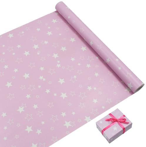 Recycelbare Geburtstags-Geschenkpapierrolle: 43 cm x 15 m, rosa Geschenkpapier für Partys und Geburtstagsgeschenkdekorationen