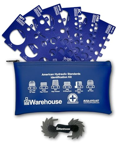 American Thread Identification Kit | Includes: Thread Pitch Gauge, Fitting Identification Cards, Vinyl Bag for Identifying NPT, JIC, ORFS, O-Ring Boss, NPSM, and SAE 45