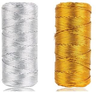 MAEXUS Guldsnöre, 1,5 mm x 200 m polyester, metalliskt snöre, presentsnöre, metallic snöre, guldtråd, gör-det-själv pysselsnöre för pyssel (silver, guld)