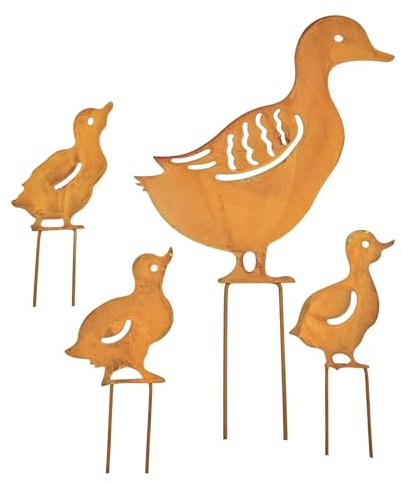 ZAHD 4 PCS decorazioni da giardino arrugginite con anatre Anatra Giardino Pali in Metallo Sagome di Animali anatre decorative statua da giardino in metallo picchetti da giardino per anatra (Marrone)