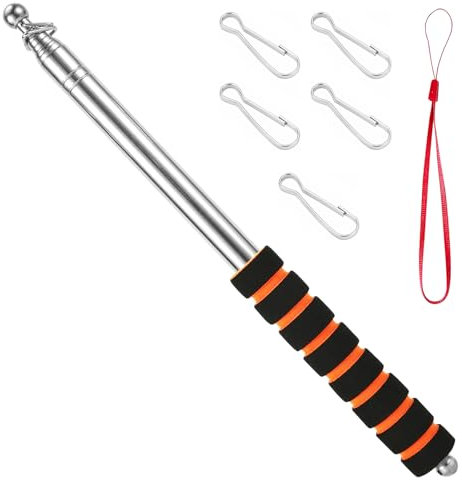 LPEPLL Mât pour Drapeau télescopique 2,5 m, en Acier Inoxydable, avec 5 Crochets, Mat Drapeau Robuste pour Salle de Classe, Guide Touristique, bannière, Discours, Formation