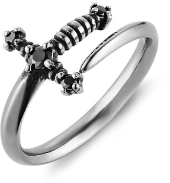 HZMAN Sword Ring for Men Women Stainless Steel Retro Gothic Punk Knight Dagger Rings Jewelry Gift (Size,10)