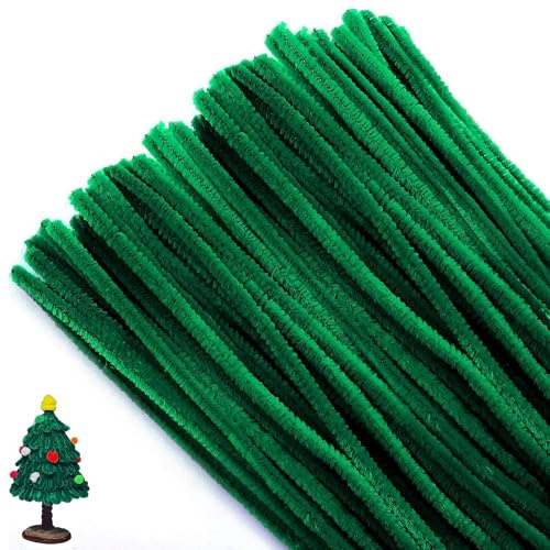 100 PCS Dark Green Pipe Cleaners for Craft, Thick Pipecleaners Made of Plush and Flexible Wire for Christmas Tree Project Decoration (30cm x 6mm)