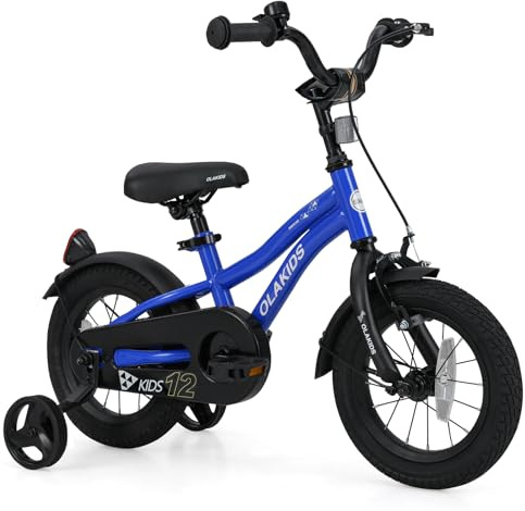 Olakids Kids Bike, 12 14 16 18 Inch Toddlers Bike with Training Wheels Safety Bell Adjustable Seat and Handlebar, Handbrake and Coaster Brake, Children's Bicycle for Boys Girls (12 Inch, Blue)