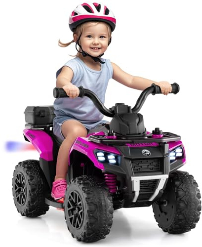 Maxmass 6V Kids Electric Quad Bike, Battery Powered Ride on ATV Car with Spray Function, Horn, Music, LED Lights, Storage Basket, Children Electric Vehicle Toy Cars for 18+ Months Old (Pink)