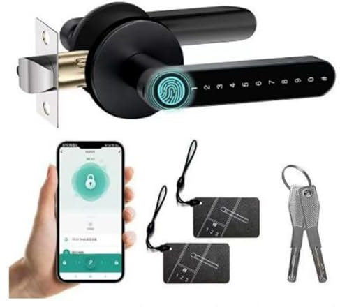 Serrure de Porte Intelligente, Serrure Connectée Wifi Tuya Serrure de Porte Intelligente Serrure Électronique Biométrique Empreintes Digitales RFID Carte Sans clé APP Télécommande Smart Lock