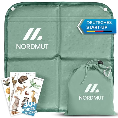 NORDMUT Sitzkissen Kinder mit zuverlässigen Kälte & Nässeschutz - Komfortable Sitzunterlage Outdoor für Kinder faltbar - Ultraleicht mit kleinem Packmaß inkl. Karabinerhaken (Grün)
