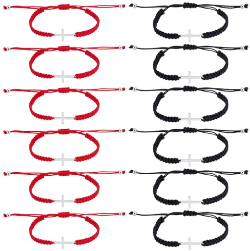 UNICRAFTALE about 12Pcs Cross Friendship Bracelet Adjustable Cross Cord Bracelets String Christian Nylon Rope Matching Bracelet for Women Men Easter Baptism Valentines Gifts