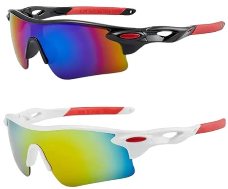 MustuVerve 2pcs Lunette de Soleil Sport Polarisée, Lunettes de Cyclisme Protection UV400 Enfant avec Cadre Léger Homme Femme pour VTT Baseball Pêche Golf Ski Activités Plein Air Rouge et Noir