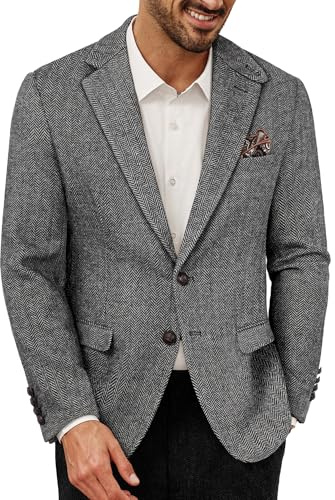 PJ PAUL JONES kavaj herr vintage ullblandning tweed blazer regular fit, svart, L