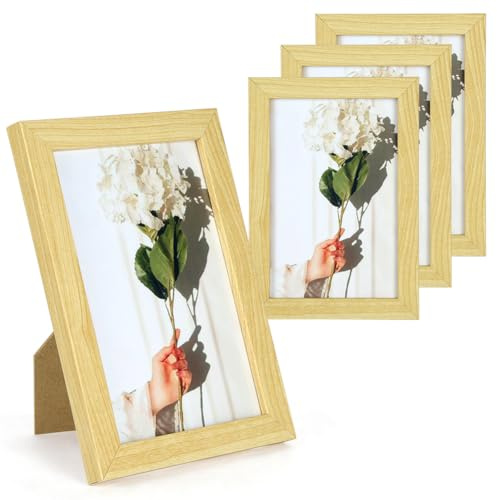 AOOTE Cornici in Legno, Confezione da 4 Cornici Portafoto Da 10 X 15 cm, per Esposizione da Tavolo e Montaggio a Parete, per Soggiorno Camera da Letto, Piccole Cornici Foto per Foto Ritratti