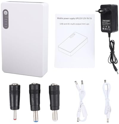 SEAFRONT 8000mAh Router UPS-strömförsörjning Snabbladdare med 2 Kablar, 3 Adaptrar, Smarta Indikatorlampor för Modem, Surfplatta, Smartphone, Säkerhetskamera, DSL och Mer, Ger (EU)