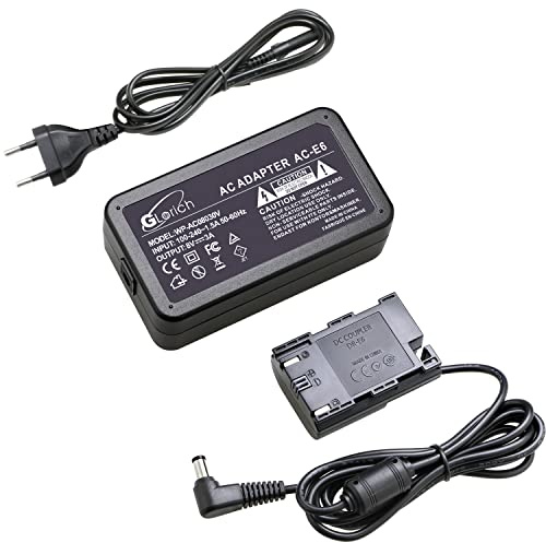 Glorich ACK-E6 Ersatz-AC-Adapter für Digitalkamera Canon EOS 5DS, 5DS R, 5D Mark II, 5D Mark III, 5D Mark IV, 60D, 60Da, 6D, 70D, 7D, 7D Mark II, 80D, 90D, EOS R Voll Decodiert