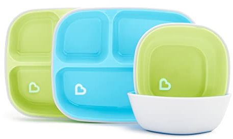 Munchkin Splash 4-teiliges Kleinkind Geteiltes Teller und Schalen Essset | Baby Essenset mit 2 Baby Tellern & 2 Baby Schalen | Set für 6+ Monate | BPA-frei - Blau/Grün
