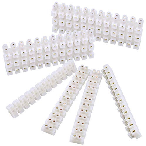 TANCUDER 10 PCS Barrette de Connexion 10A Bloc à 12 Bornes Avec des Vis Blocs de Jonction Électriques Double Rangée pour Fils de Raccordement, Appareils Électriques, Armoires Électriques, Blanc