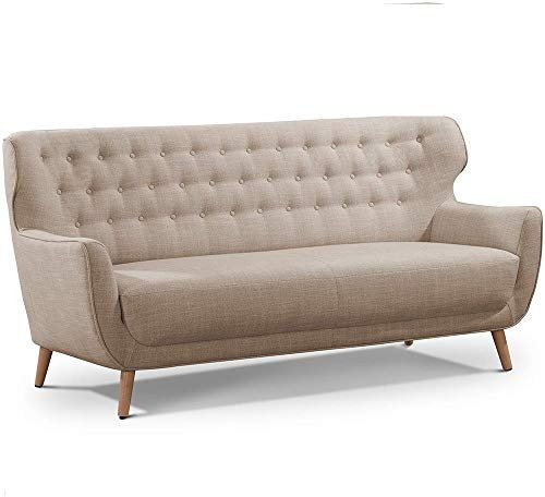 CAVADORE Dreisitzer-Sofa Abby / Klassisches Polstersofa mit Knopfverzierung / 183 x 89 x 88 / Strukturstoff, beige