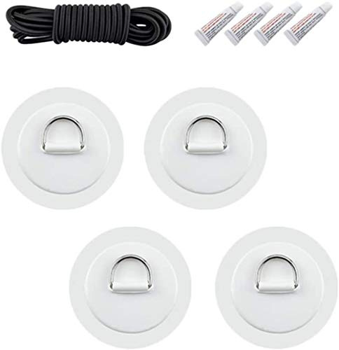 SGerste 316 Edelstahl D-Ring Patch mit Bungee und Kleber für PVC aufblasbares Boot Kajak Kanu Deck Zubehör 4 Stück (weiß)