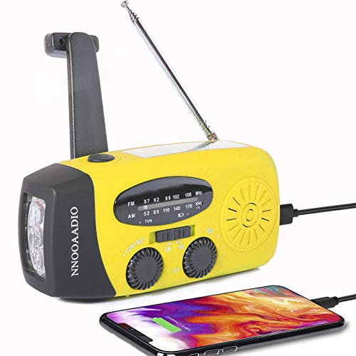 Wind Up Emergency Radio, Solar Hand Crank Survival AM/FM Weather Radio, with 2000mAh Power Bank Cellphone Charger, SOS Alarm, Bright Handheld Flashlight for Household and Outdoor Camping, Travel