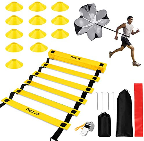 omitium Koordinationsleiter, Speed Agility Training, Koordinationsleitern mit Übungskegeln & Resistance Fallschirm, Agility Speed Leiter Trainingsset für Fußball Basketball Multi- Sport Training
