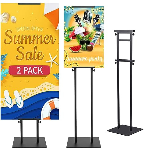 JR-MOV Poster Stand Heavy Duty - 2 Pack Pedestal Poster Stands for Display, Adjustable Height up to 80 Inch, Double Sided Black Floor Standing Sign Holder for Foam Board Signage