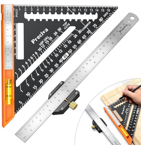 Zimmermannswinkel Set, Preciva Metrisches Dreieckslineal und 300mm Streichmaß, Anschlaglineal Kombinationswinkel Lineal aus Aluminiumlegierung für DIY, Holzarbeiten, Heimarbeit