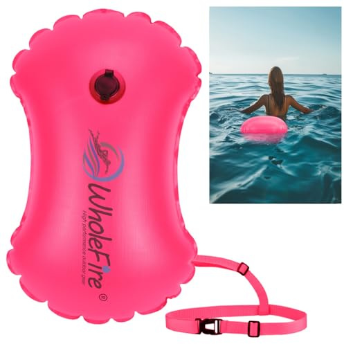 WholeFire Boya de natación inflable impermeable de 15 L, flotador de seguridad para deportes acuáticos, nadadores de aguas abiertas, triatletas, kayakistas y esnórqueles