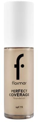 Flormar Perfect Coverage Foundation 100 Light Ivory – Hohe Deckkraft, Halb-Mattes Finish, SPF 15, Mit Olivenöl & Mandelöl, Langhaftend, Feuchtigkeitsspendend, 30 ml