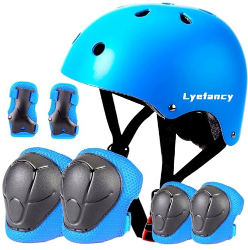Lyefancy Kids Bike Helmet and Pads Set for 3-13 Years old Boys Girls, Toddler Helmet Protection Gear, Adjustable Safety Kids Helmet Knee Pads Set for Scooter Cycling Skateboard Skating(Blue, S)