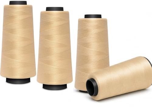4 KONEN - Nähmit - Overlock Thread Sewing Thread 1500 Metres Each - 100% Polyester Yarn for Overlock Coverlock & Cover Stitch Sewing Machines - Thread Thickness 40/2 (120) (A04-842-Cream)