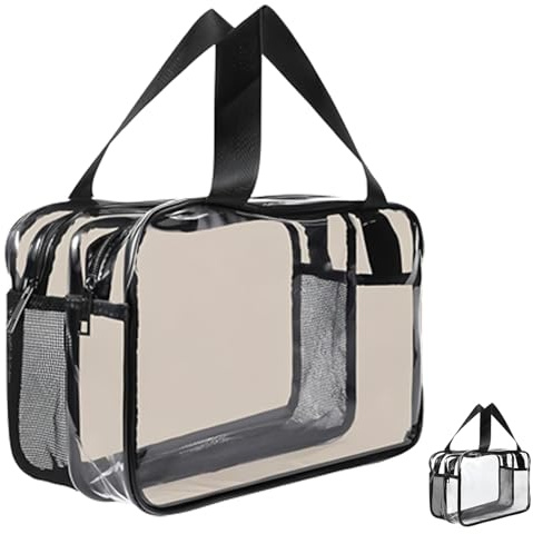 LHLZNB Clear Toiletry, Large Clear Travel Toiletries Thickened PVC Waterproof Makeup Bags with Handles Plastic Cosmetic Bag Travel Wash with Zippers，Suitable for Traveling，Beach (Brown)