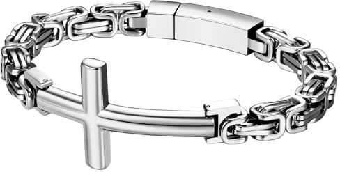JewelryWe Kreuz Königskette Armband Herren: Silber Edelstahl Byzantinische Kette Kreuzarmband Vintage Punk Hip Hop Armkette Kettenarmband Religiöse Christliche Katholische Schmuck Männer Frauen