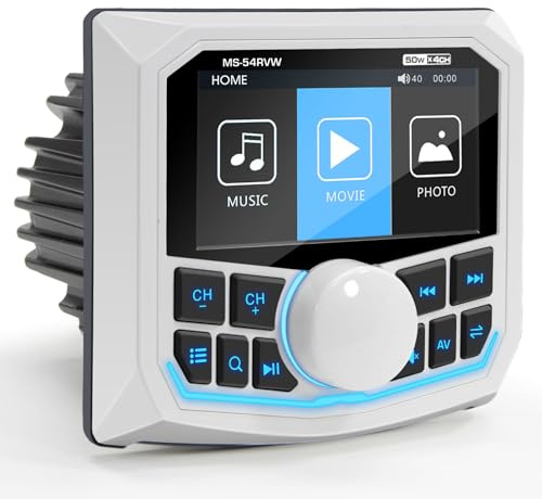 Bluetooth marin mätarstereomottagare – väderbeständig multimedia MP5-spelare för båt – 3 tums LCD-skärm, backup-kameraingång, USB AUX 4 zoner subwoofer förförstärkare AM FM-radio för ATVs