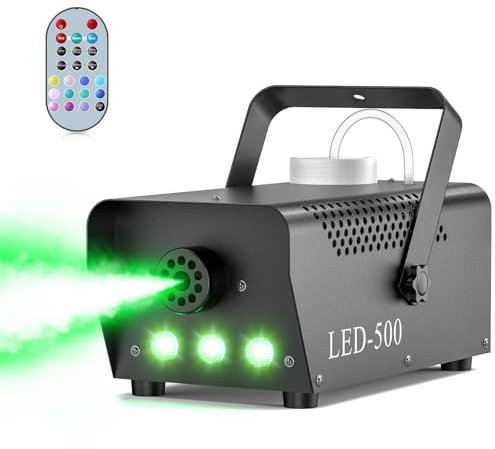 Máquina de fumar 500 W, máquina de niebla portátil 3 RGB LED, máquinas de humo con mando a distancia para Halloween, Navidad, fiesta, boda