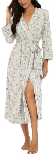 PrinStory Peignoir kimono léger pour femme - Manches 3/4 - Robe de chambre - Vêtement de nuit long - Décontracté - Peignoir de sauna, XXL