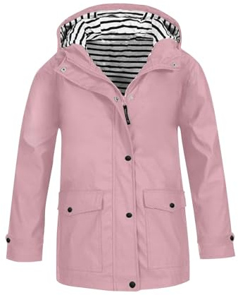 Gkojhj Boys Girls Rain Jacket Waterproof Windbreaker Lightweight Rain Jackets with Pockets Packable Raincoats for Kids with Hood Solid Full Zip Button Down Rain-Coats Preppy Clothes