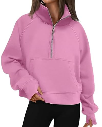TANMESSO Dam halv dragkedja beskurna sweatshirts fleece pullover huvtröjor ledig höst mode toppar