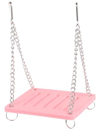 NUOBESTY Balançoire Simple pour Hamster Jouet en Bois et Métal, Taille Petite, pour Cage et Maisonnette, Adaptée aux Hamsters et Petits Animaux Domestiques, Couleur Rose