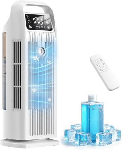 Condizionatore Portatile 6 in 1, Climatizzatore Silenzioso con Raffreddatore d'Aria 1200ml, Oscillazione 120°, Timer 1-12H, 4 Velocità, Controlli Tattili e Telecomando(Bianco freddo)